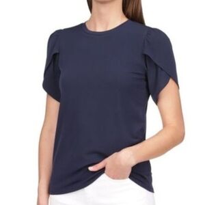 Michael Kors Navy Short Puff Sleeve Crewneck Top